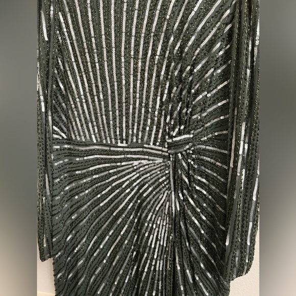 MAC DUGGAL Slate Gray Embellished Puff-Sleeve Side Knot Gown SZ 16 #5641 NWOT - Picture 9 of 13